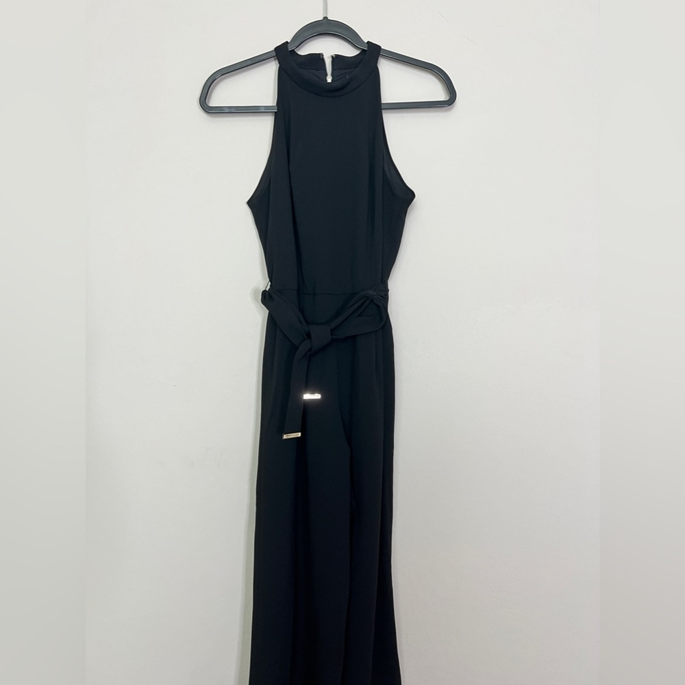 Tommy Hilfiger Women's Black Halter Wide Leg Belt Zip Up Jumpsuit Romper. Sz 4